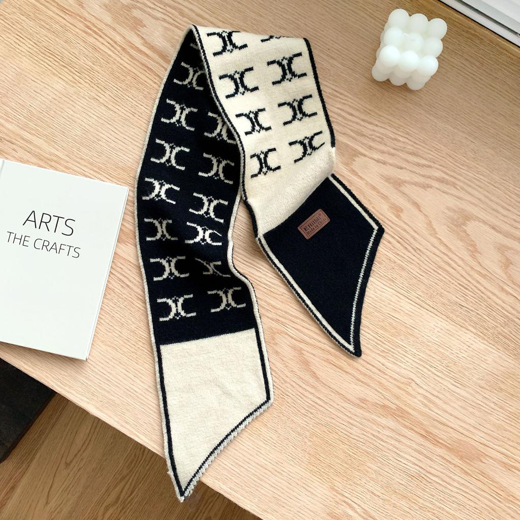New European and American Letter Knitted Wool Scarf Fashionable Decoration Student Style Double-sided Two-color Scarf for Women