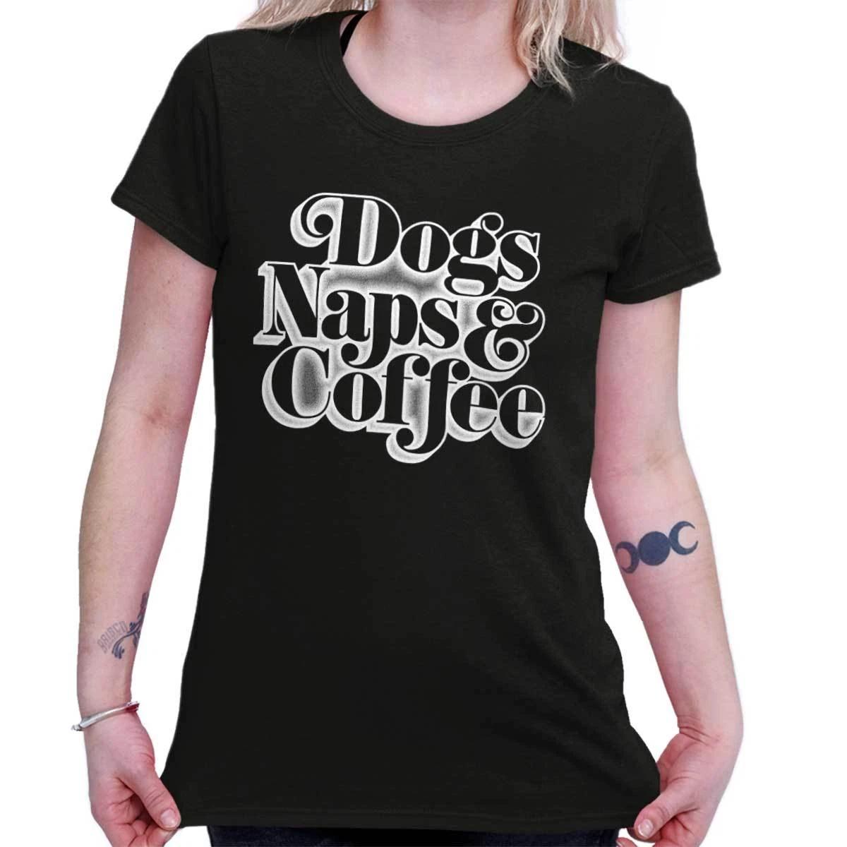 Dogs Naps and Coffee Rescue Breed Pet Lover Womens Top Junior Graphic Tee L