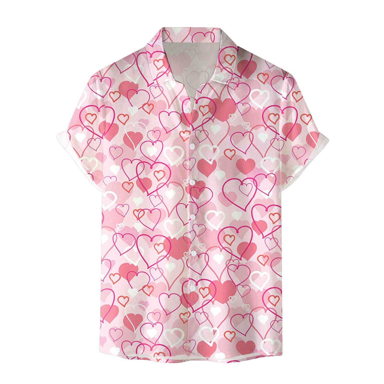 

Men S Valentine S Day Printed Short Sleeve Loose Button Casual Shirt XXXXL