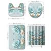 4-piece Set of Blue White Jade Orchid Waterproof Printed Shower Curtains with 12 Hooks, Bathroom Floor Mats