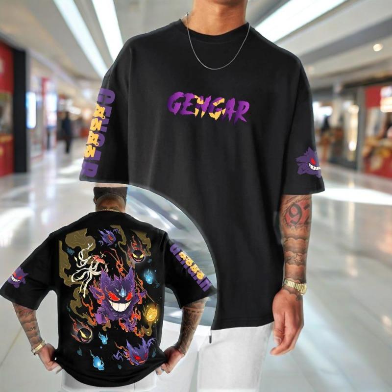 T-shirt Stampata Gengar Derivati Animazione Uomo e Donna Estiva Oversize Larga Cotone Trend Streetwear Marca Top