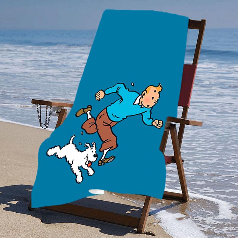 proof beach towel with a The Adventures of Tintin pattern - soft,absorbent,quick-drying,machine washable - perfect for swimming,camping,bathing