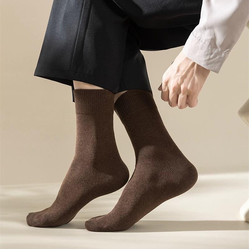 Male High School! Thickened Solid Color Boneless Wool Socks Business Casual Men'S Warm Wool Mid-Leg Socks