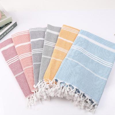 Custom Pure Cotton Turkish Striped Beach and Sauna Towel with Non-Stick Sand and Tassels for Adults