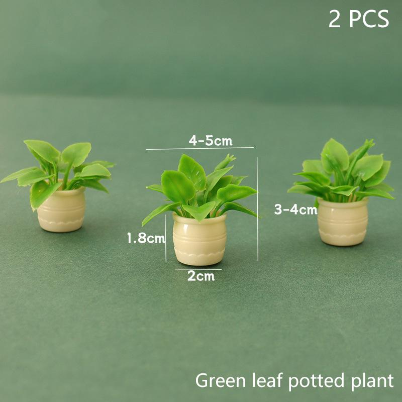 2 Bucăți Casă de Păpuși Decor Acasă Grădină Jucării Accesorii 1:12 Păpușă Miniatură Plantă în Ghiveci cu Frunze Verzi Ghiveci Model Bonsai