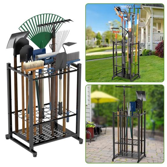 Tool Storage Rack Garden Tool Organizer with 35 Slots Large Capacity Heavy Duty Rust Resistant Yard Tool Stand