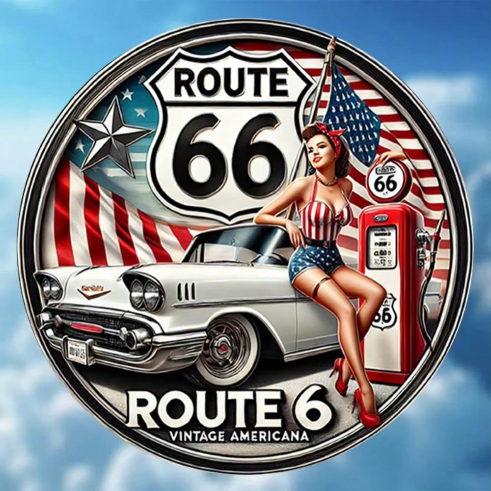 Винтажная металлическая жестяная вывеска Route 66, 8 дюймов, круглая, ретро, автомобильная, Americana, декор для стен 20x20
