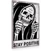 Vintage Stay Positive Skull Sign Metal Tin Sign Wall Décor Funny Retro Sign for Home Bedroom Halloween Decor Gift for Friends