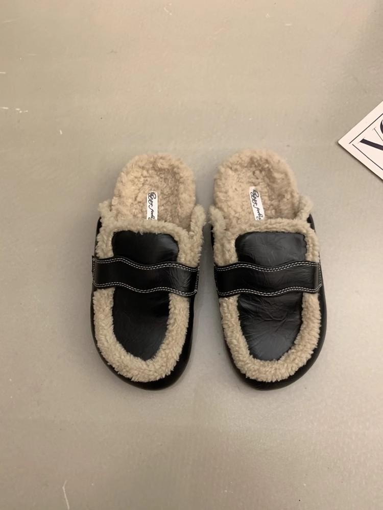 

Полутапочки из овечьей шерсти с пучком на голове, женская одежда, универсальная обувь на платформе, ленивые туфли 2024 года, женская обувь с одной педалью 35 чёрный