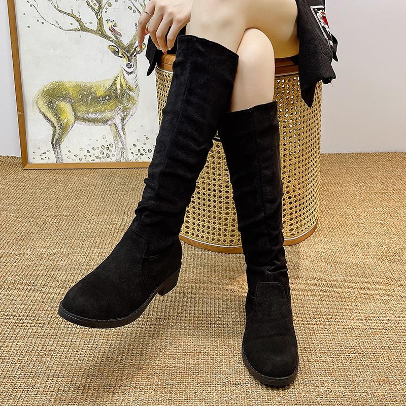 

Mid Heels Women Lace Up Knee Boots Winter Comfortable Suede Shoes 2025 New Trends Fashion Long Boots Dress Snow Zapatillas Mujer 43 чёрный