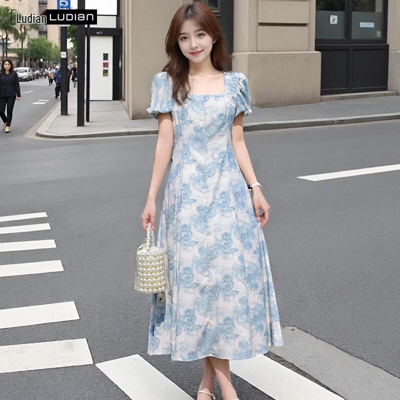 

Elegant Pearl Collar Waist-Cinching Maxi Dress 180/100A