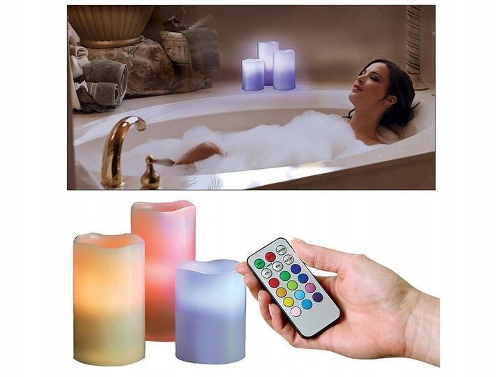 Świeczki Led 3 Sztuki Rgb Świece Świeca +Pilot