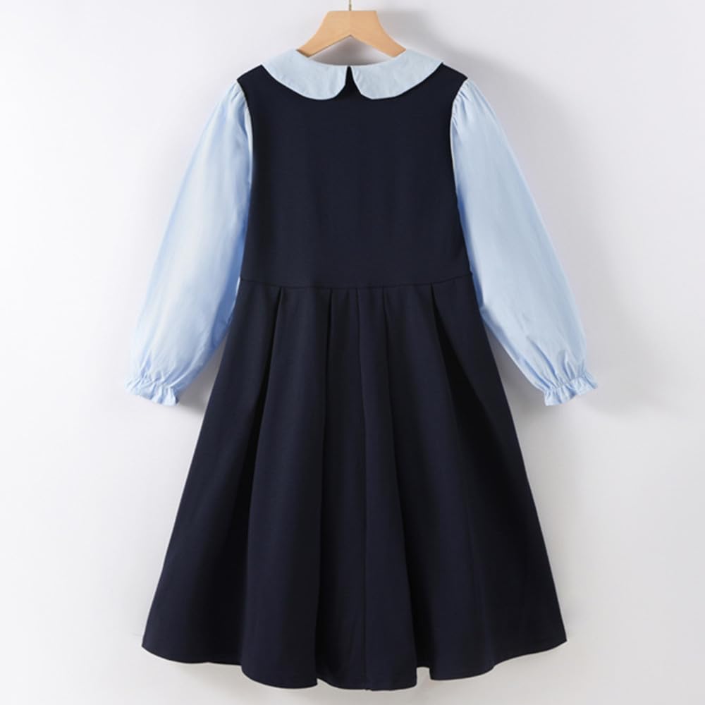 DiiFoky Long Sleeve Dress with Layered Look and Round Perfect for School Entrance and Everyday Wear Size Kids' Collar, Recitals, Ceremonies, (Navy,