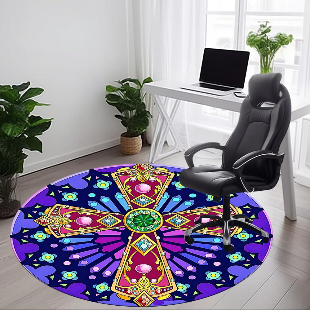 1pc Stained Glass Cross Chair Carpet for Office - Durable, Ideal for Chair Mats, Stylish & Functional Decorative Rug yy260203031