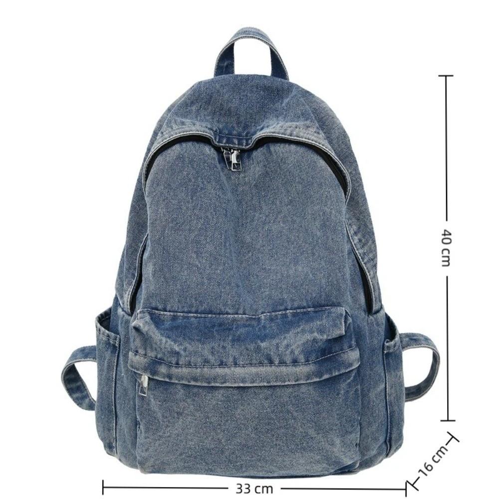 Fashion Lightweight Denim Backpack Large Capacity Multi-pocket Shoulder Bag Solid Color School Bag Women
