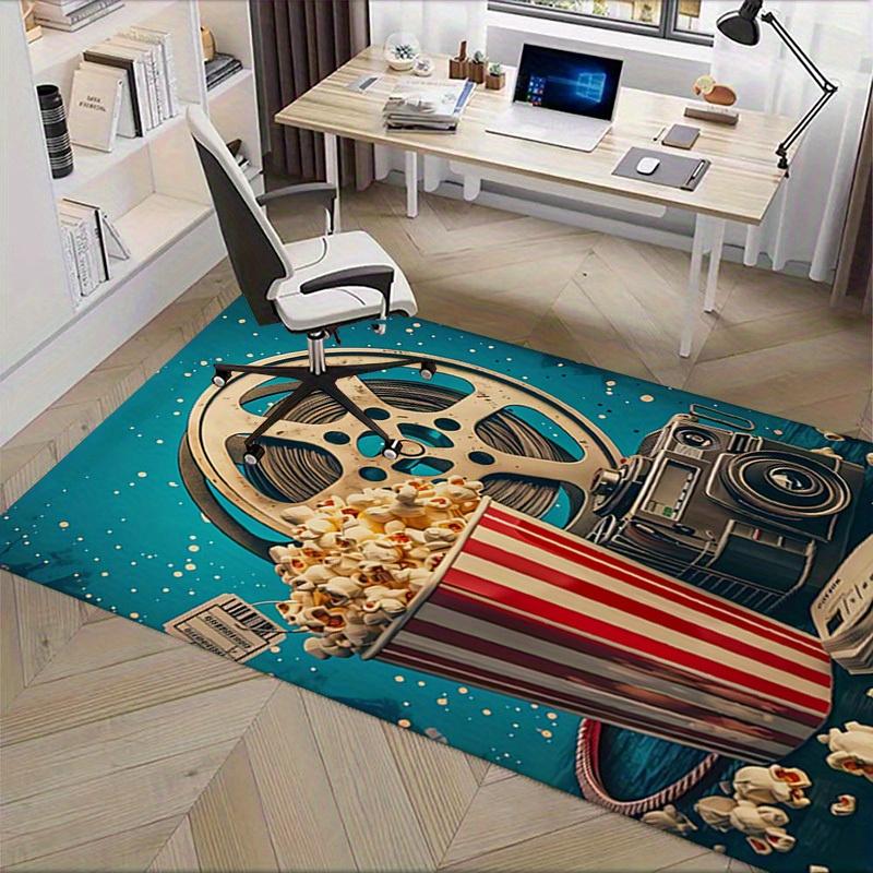 Office Carpet: Movie Night Essentials Popcorn Bucket, Film Reel, Camera, and Tickets for Your Home C