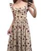 French high-end feeling flying sleeves floral dress women's summer new gentle temperament waist and thin long dress