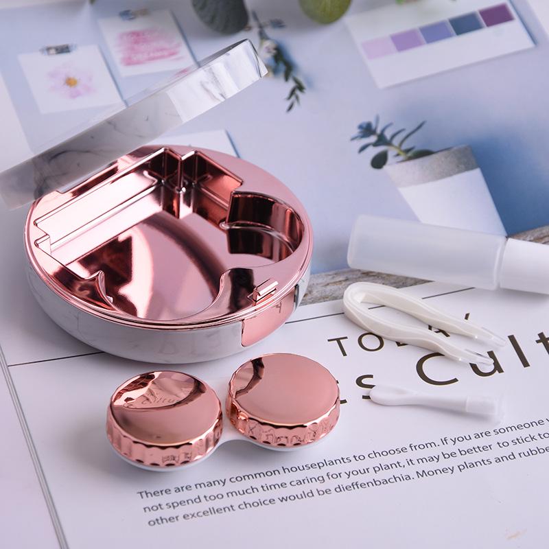 Mirror Case Marble Pattern Contact Lens Set - Electroplated Cosmetic Lens Companion.