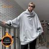 Felpa Uomo Autunno Primavera Stile Hip Hop Streetwear Peluche Spesso Calda Larga Colore Unico Con Cappuccio Ricamo Collo Alto Casual Pullover Top