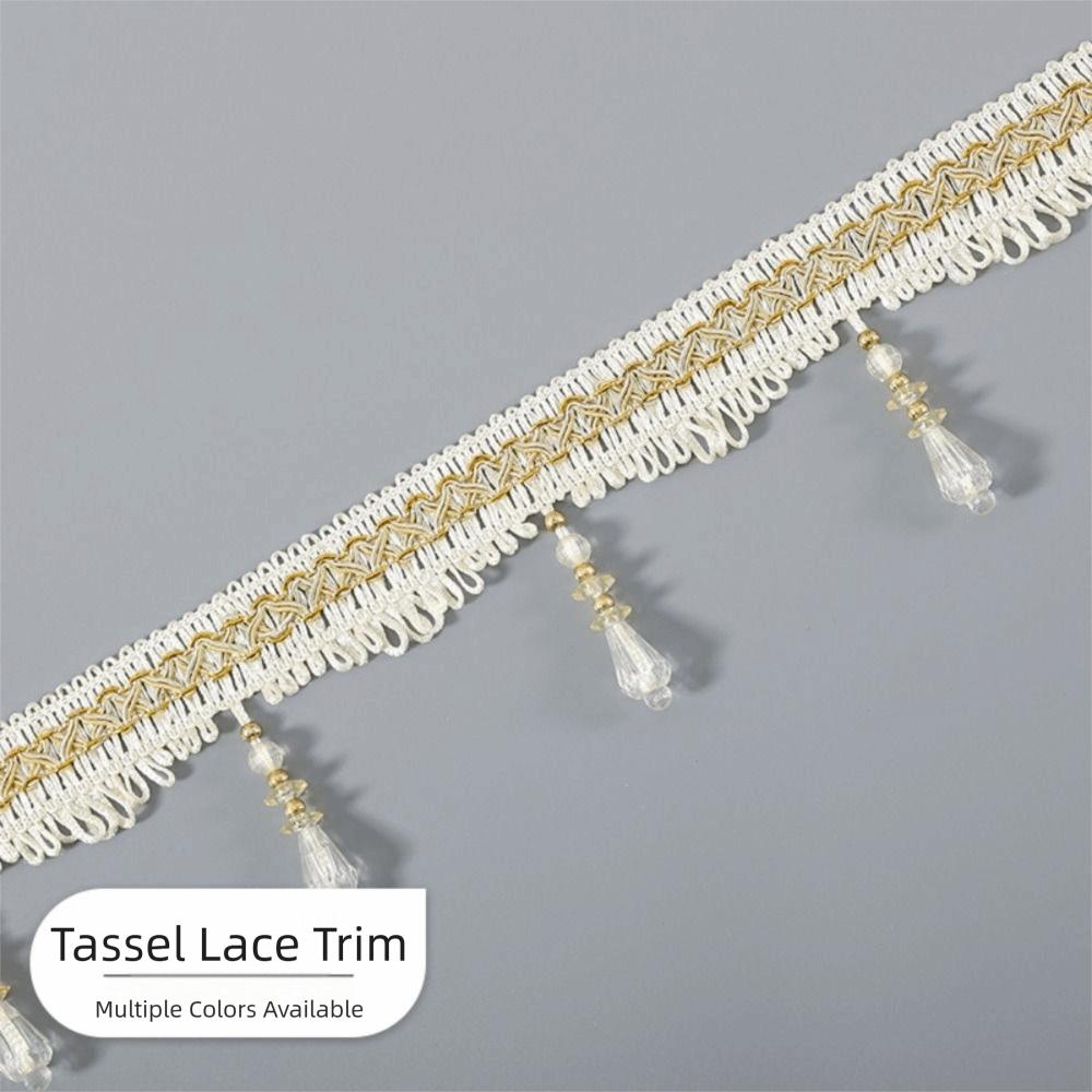 12M Woven Texture Tassel Lace Trim Crystal Hanging Beads Chain Tassel Ribbon  Curtain Decor