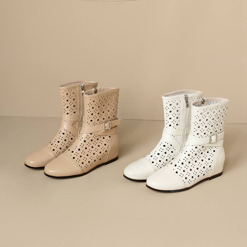 Krazing Pot Cow Split Leather Round Toe Size 43 Increaseing Summer Boots Fashion Hollow Decorations Buckle Summer Boots