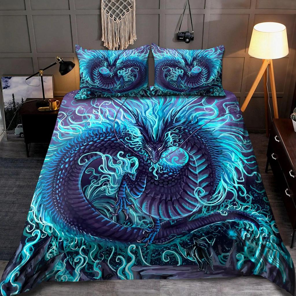 Yellow Eye of Black Dragon Duvet Cover Set Fantasy Dragon Large Monster Gothic Bedding Sets Dragon Eyes Comforter Cover 2/3PCS