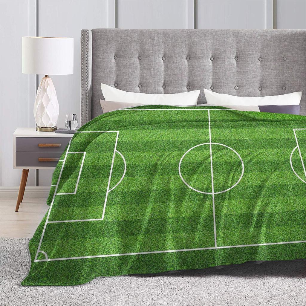 Soccer Field White Line Grass Background Soft Blankets Decorative Plush Throw Blanket Fun Couch Bed Flannel Bedspread Sofa Bed