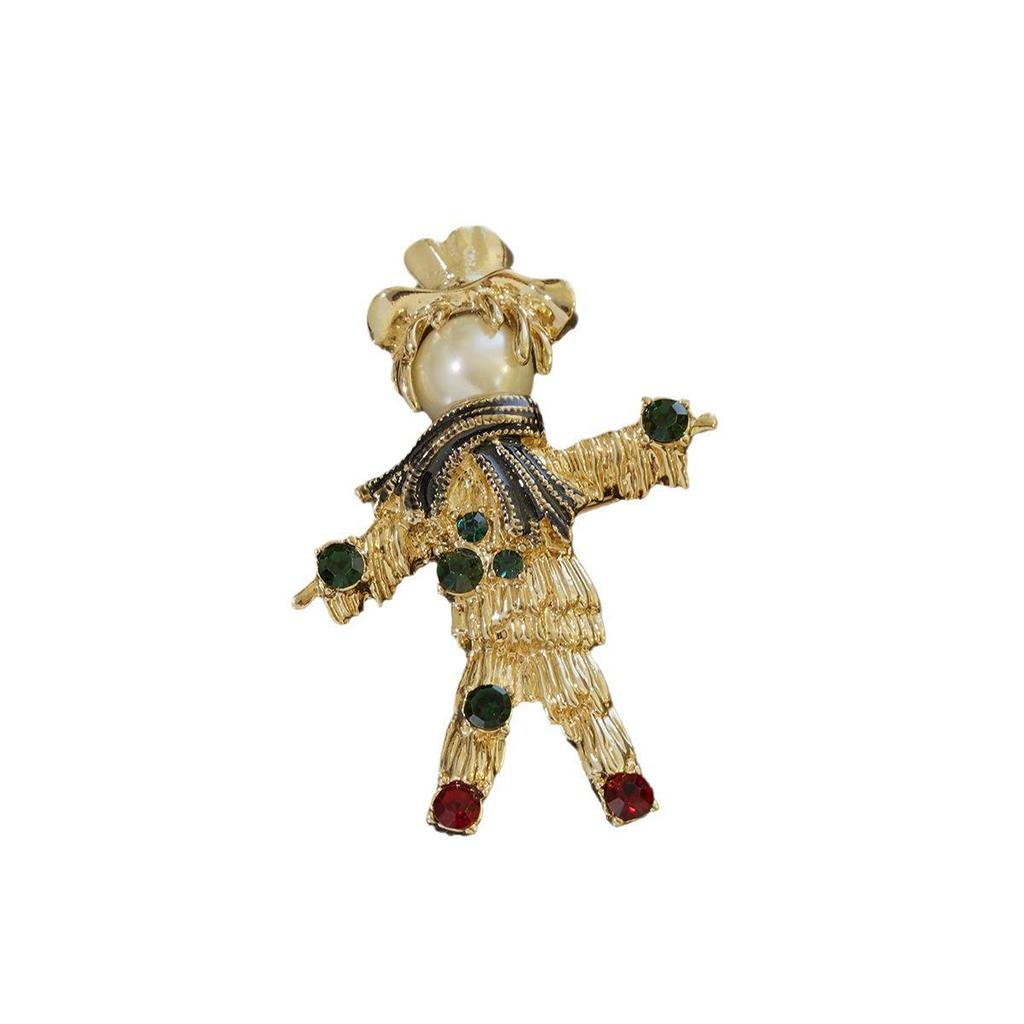 Vintage Gold Pearl Cross Brooch for Women - Baroque Palace Style