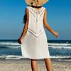 Summer Women's Beach Dress Hand Crochet Flower Double Patchwork V-Neck Halter Hollow Out See Through Bikini Short Cover-up