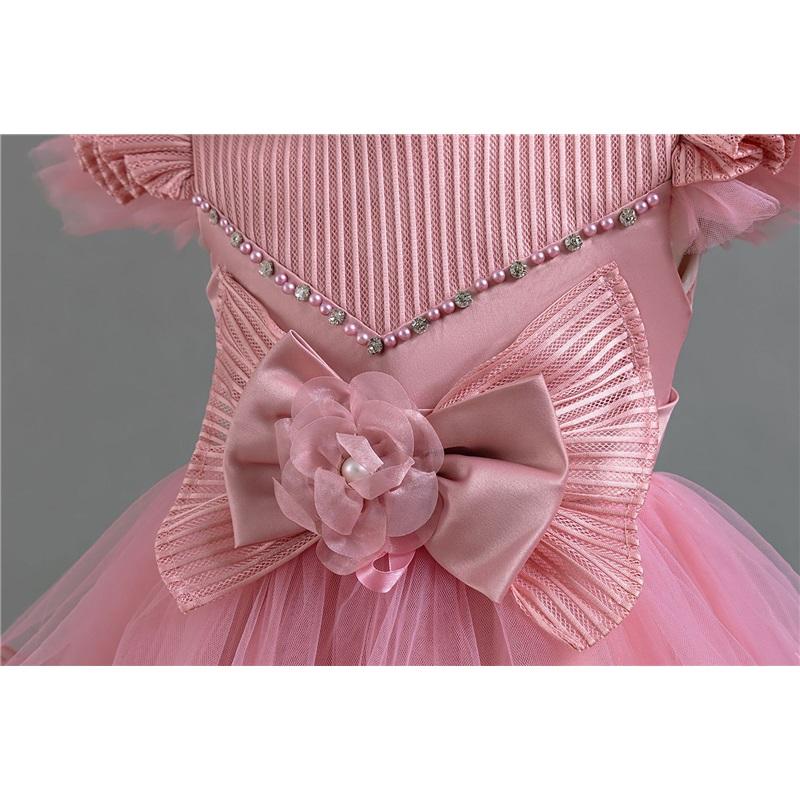 Toddler Princess Dress With Tail Puff Sleeve Elegant Party Dress For Girls Party Gown Wedding Dress For Girls Special Occasion Dress