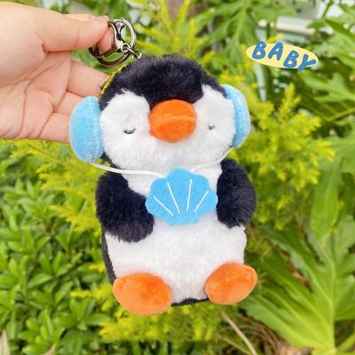 Cartoon Earphones Pingu Plush Keychain Funny Stuffed Penguin Toy  Backpack Charm