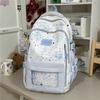 Cute Star Print School Backpack Lightweight Nylon Zipper Daypack with Clear Pocket for Teen Girls Daily Travel