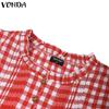 VONDA Women Sleeveless Ruffled Patchwork Plaid Casual Tank Tops Blouse