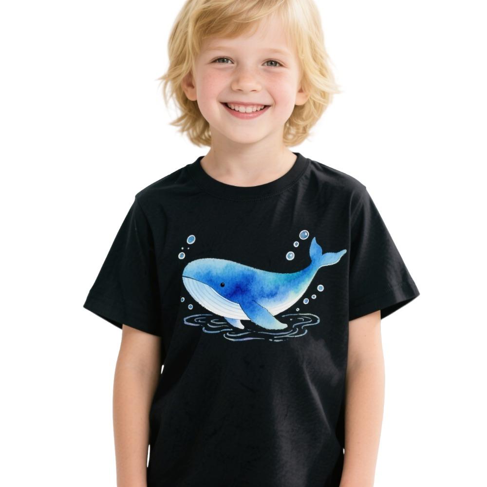 Summer children's casual T-shirt with sea turtle, marine animal print, black short sleeved T-shirt, fashionable cartoon pattern children's T-shirt