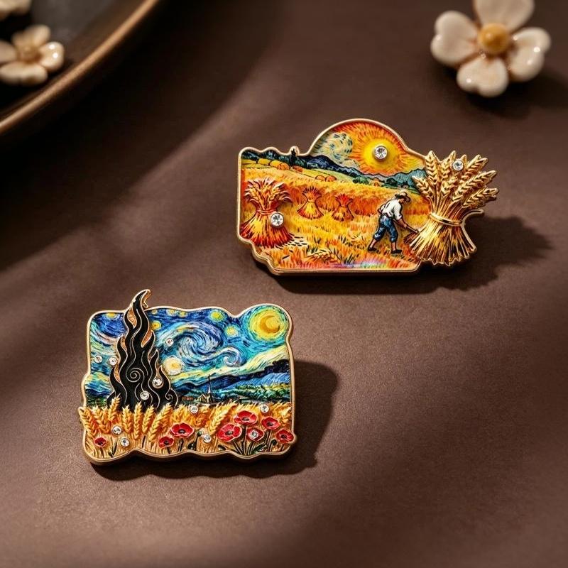 Van Gogh Art Collection Brooch 1Pcs Starry Night Design Enamel Pin Unique Lapel Badge for Art Exhibition Wear