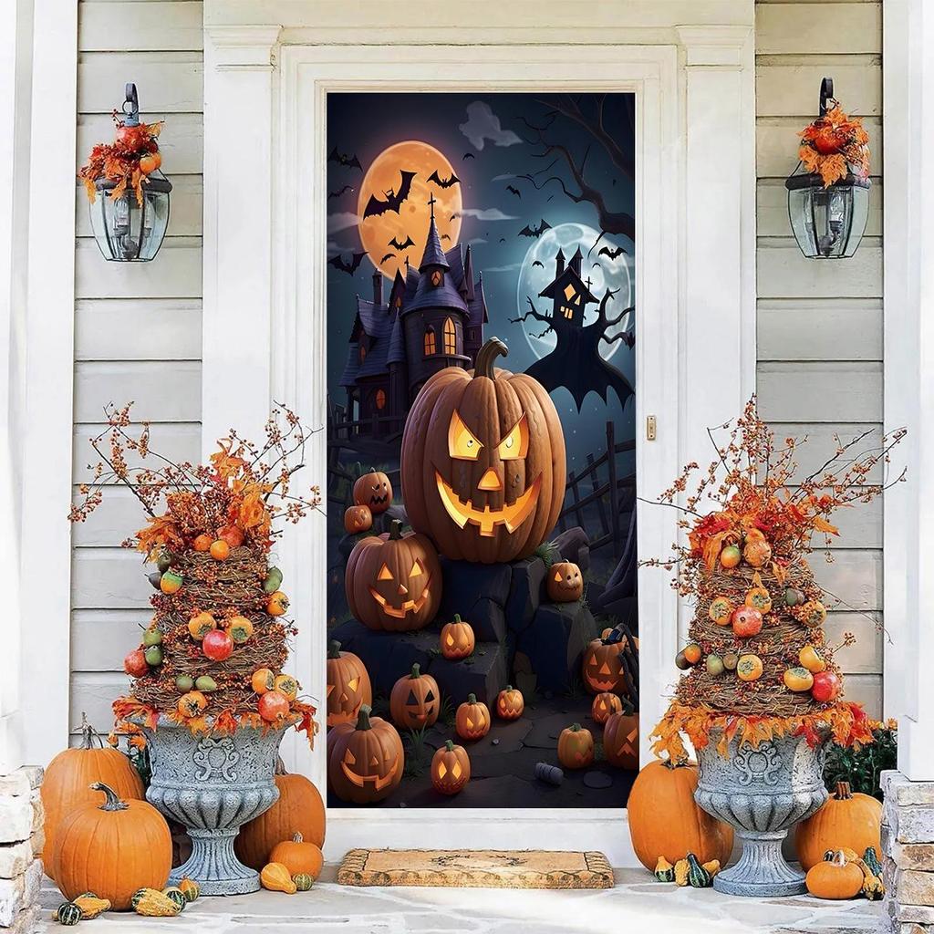 Halloween Pattern Stretch Carpet Fabric Door Cover - Easy Installation