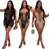 European & American Sequin See-Through Tassel Bodycon Dress - Sexy Sleeveless Slim Short Dress for Women