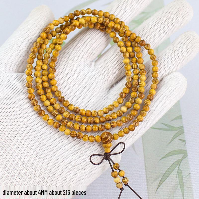 Zhemu 2.0 Gelbes Sandelholz Buddhistisches Perlenarmband (108 Perlen) für Männer und Frauen