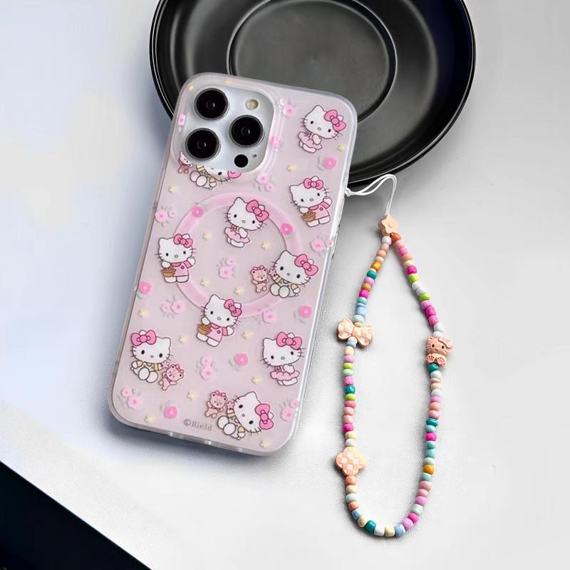 Magnetic Flower Hello Kitty Chain Phone Case For Samsung Galaxy S26 Ultra 5G S25 S24 S23 S22 Plus Ultra FE Flip 7 6 5 5G Casing