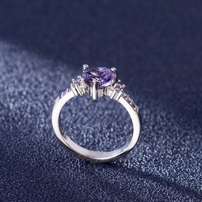 Solid 925 Sterling Silver Anillos De Amethyst Ring For Women Silver 925 Jewelry Heart Purplae Amethyst Gemstone Engagement Anels