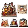 Wooden Festive Decorations Christmas Glowing House Ornament, LED Tabletop Decor for Holiday Party Supplies Village Display, Light Up Ornament Sets
