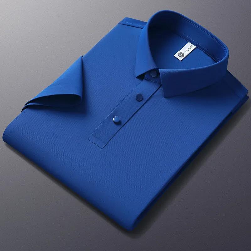 Short Sleeve T-Shirt Men'S Business Lapel Polo Shirt Solid Color Casual Half Sleeve T-Shirt Men'S