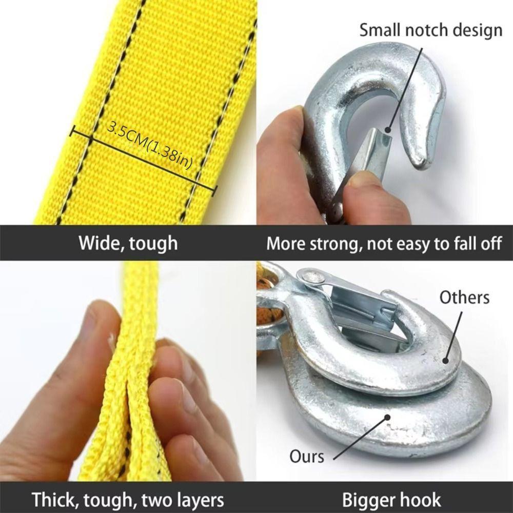 3 Ton Capacity Car Tow Cable Hooks Included Trailer Straps Pull Rope Heavy Duty Tow  Trailer Use
