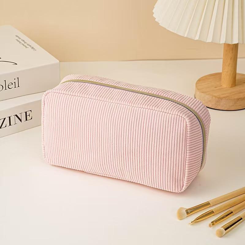 1 corduroy makeup bag, minimalist women's zipper travel bag, lip gloss organizer, brush storage bag, large-capacity small bag