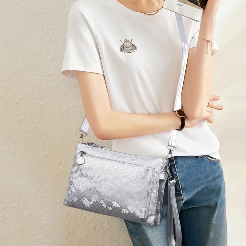 Snake pattern multi-compartment simple shoulder messenger bag