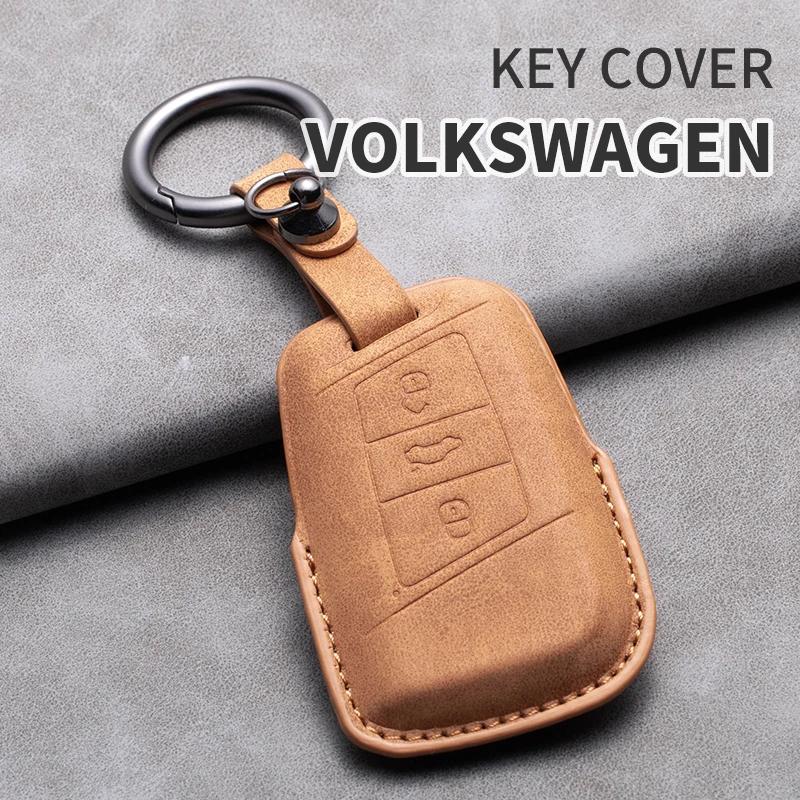 Styling Mouldings Sheepskin Leather Car Key Case Cover Fob For Volkswagen Polo VW Magotan Passat B8 TIGUAN MK2 Golf 8 2020 Car A