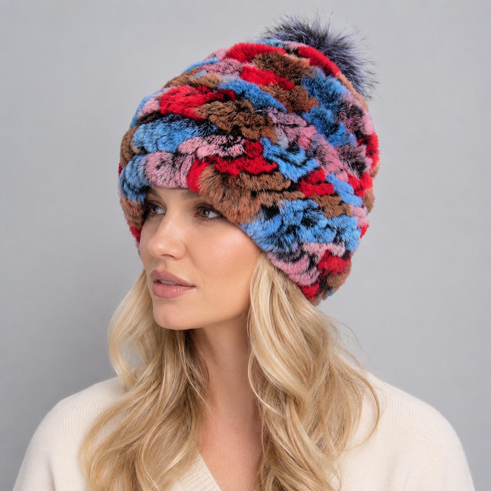 New Luxury Knitted Real Genuine Fox Fur Hats Women Beanies Solid Rex Rabbit Fur Caps Winter Lady Party Fashion Fur Hat Skullies