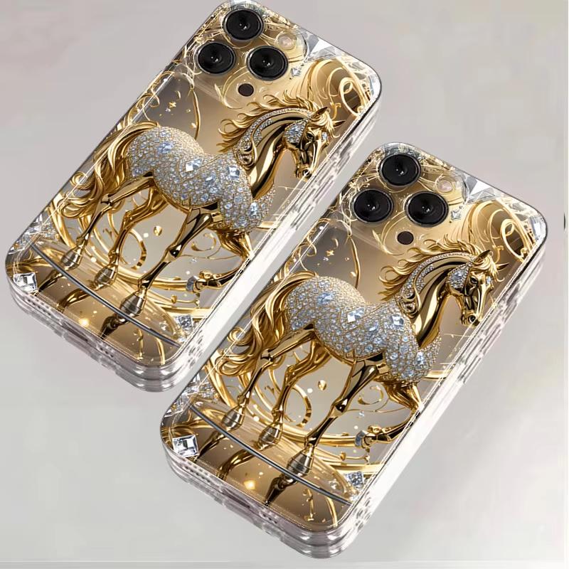 Golden Horse Phone Case For iPhone 17 AIR Pro Max 16E 15Plus 14 13 Mini 12 11 AIR XS XR XS