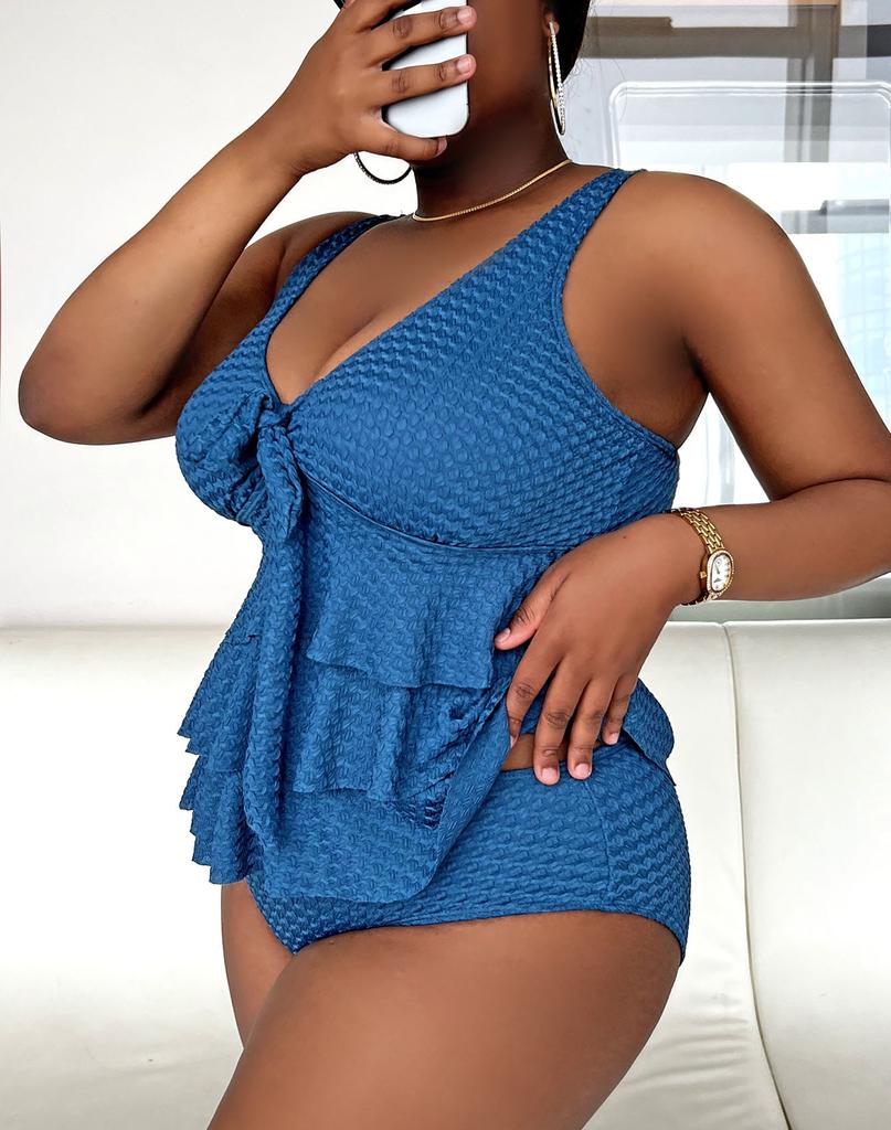 0XL - 4XL Ruffled Bikini Large Size Swimwear Plus Size Women Swimsuit Female Two-pieces Bikini Set Bather Bathing Suit V4696B