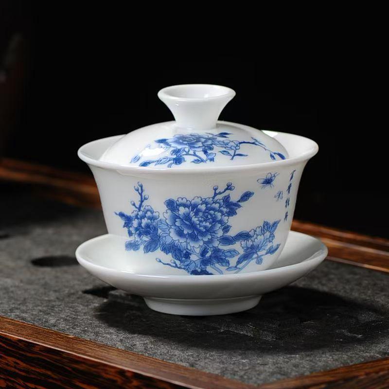 Non-Hot Touch White Porcelain Gaiwan Tea Cup with Lid - Small Size Ceramic Tea Infuser Bowl for Kung Fu Brewing